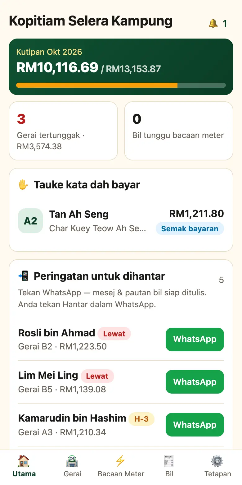 Paparan papan utama SewaGerai